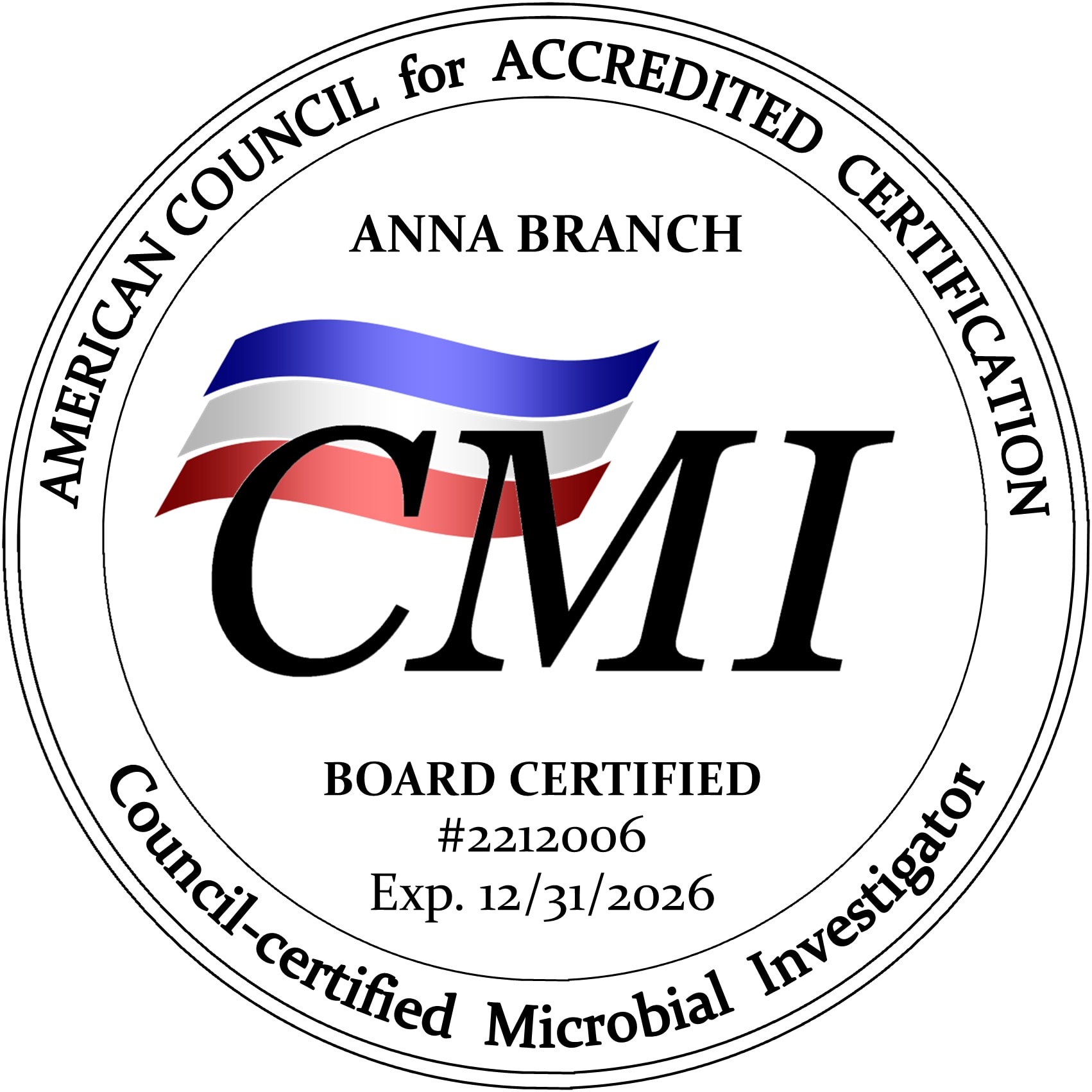 ACAC Council-certified Microbial Investigator seal